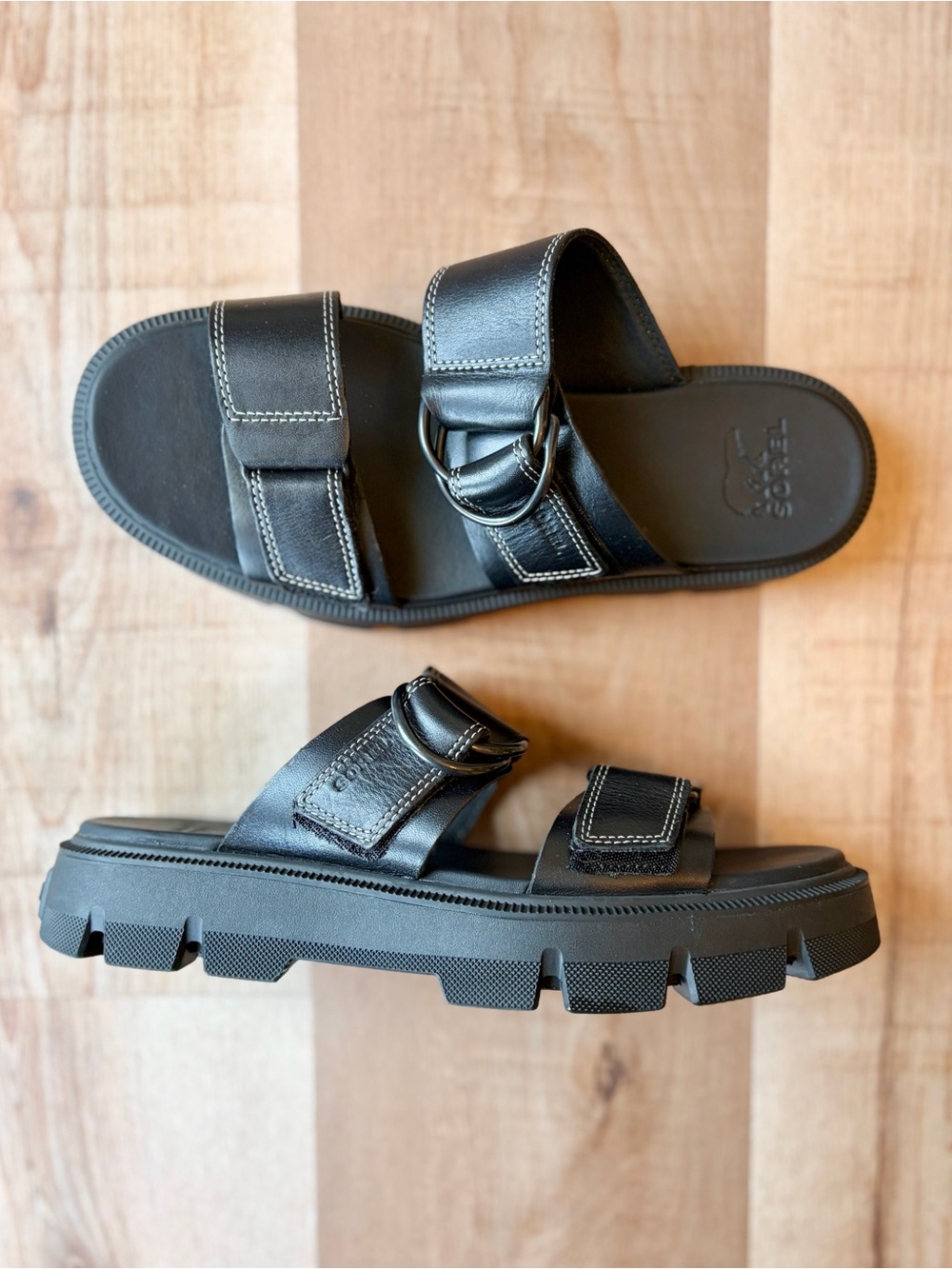 Sorel Women’s Rein CB Black Chunky Slide Sandals Size 9
